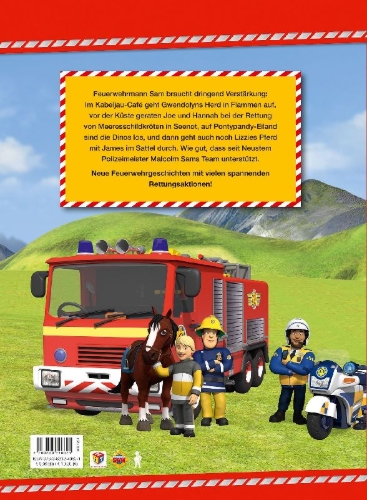 Buchcover und Innenansicht für das Buch: Feuerwehrmann Sam: Neue Feuerwehrgeschichten mit Sam