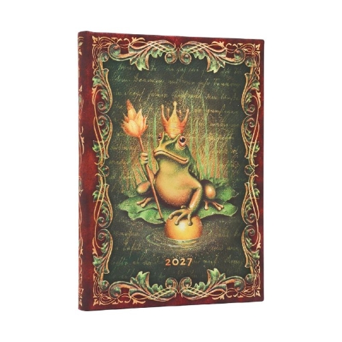 Buchcover und Innenansicht für das Buch: 12-Monatskalender 2027 Die Brüder Grimm, Froschkönig Midi Verso