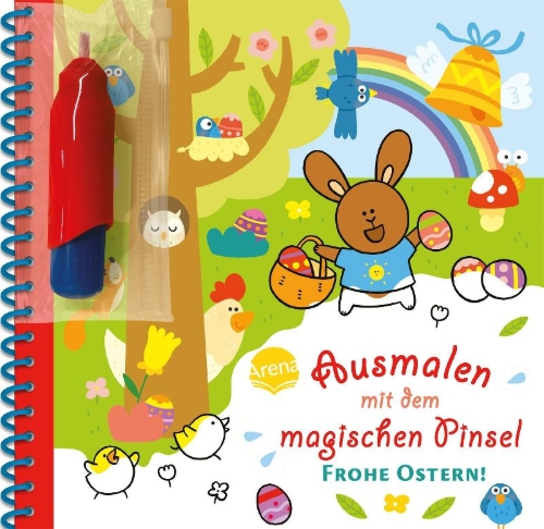 Buchcover und Innenansicht für das Buch: Ausmalen mit dem magischen Pinsel. Frohe Ostern!