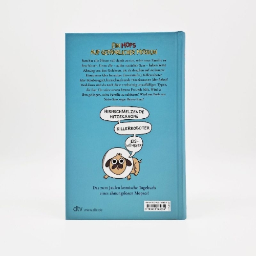 Buchcover und Innenansicht für das Buch: Alle nennen mich Nein-Sam - Ein ahnungsloser Mops beißt sich durch