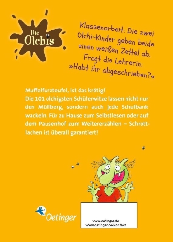 Buchcover und Innenansicht für das Buch: Die Olchis. 101 Schülerwitze für Stinkerlinge