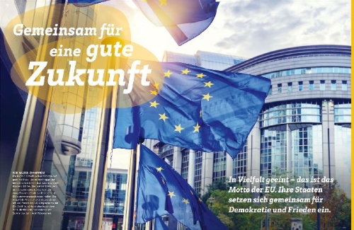 Buchcover und Innenansicht für das Buch: WAS IST WAS Europa. Gemeinsam in die Zukunft