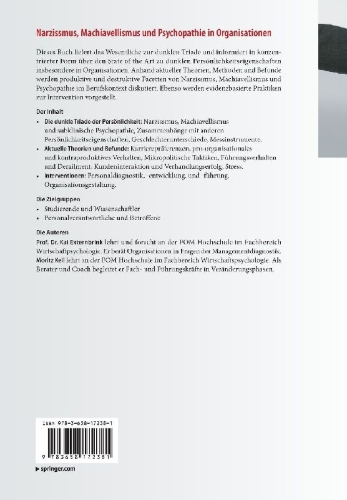 Buchcover und Innenansicht für das Buch: Narzissmus, Machiavellismus und Psychopathie in Organisationen