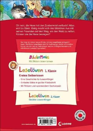 Buchcover und Innenansicht für das Buch: Leselöwen 1. Klasse - Ava und das Geheimnis des Zauberwalds