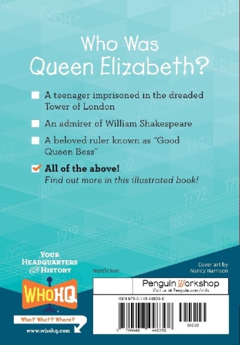 Buchcover und Innenansicht für das Buch: Who Was Queen Elizabeth I?