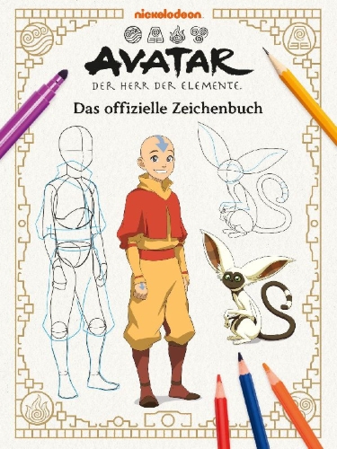 Buchcover und Innenansicht für das Buch: Avatar - Der Herr der Elemente: Das offizielle Zeichenbuch
