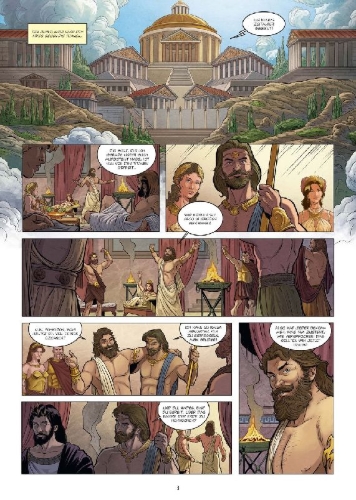 Buchcover und Innenansicht für das Buch: Mythen der Antike: Prometheus und die Büchse der Pandora (Graphic Novel)