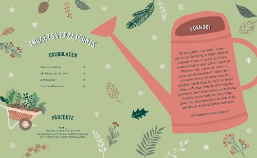 Buchcover und Innenansicht für das Buch: Mein Adventskalender-Buch: Gartenliebe