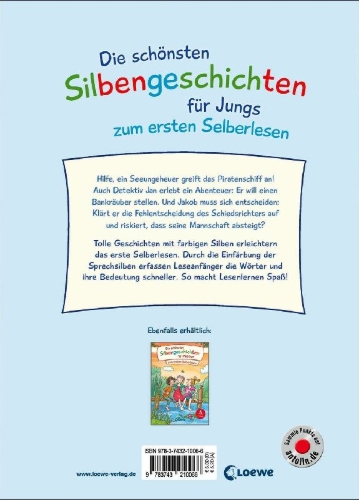 Buchcover und Innenansicht für das Buch: Die schönsten Silbengeschichten für Jungs zum ersten Selberlesen