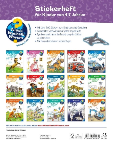 Buchcover und Innenansicht für das Buch: Wieso? Weshalb? Warum? Stickerheft - Meerestiere