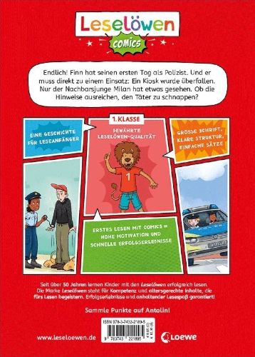 Buchcover und Innenansicht für das Buch: Leselöwen Comics 1. Klasse - Plötzlich Polizist!