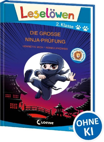 Buchcover und Innenansicht für das Buch: Leselöwen 2. Klasse - Die große Ninja-Prüfung (Großbuchstabenausgabe)