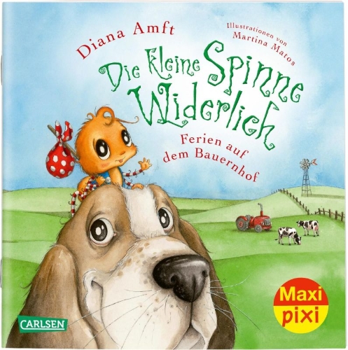 Buchcover und Innenansicht für das Buch: Maxi Pixi 313: Die kleine Spinne Widerlich: Ferien auf dem Bauernhof