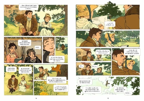 Buchcover und Innenansicht für das Buch: Verstand und Gefühl - die Graphic Novel nach Jane Austen