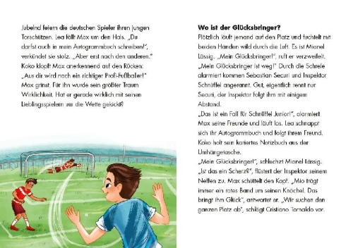 Buchcover und Innenansicht für das Buch: Schnüffel Junior - Aufregung im Fußballstadion und andere sportliche Fälle