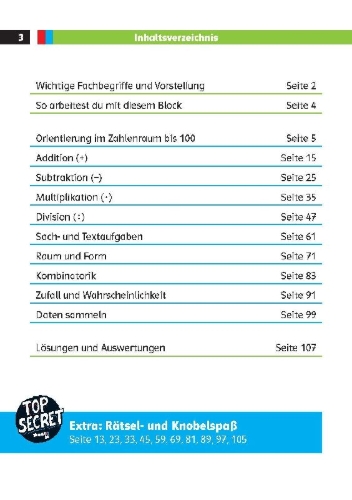 Buchcover und Innenansicht für das Buch: Die drei ??? Kids: Mein Matheblock 2. Klasse