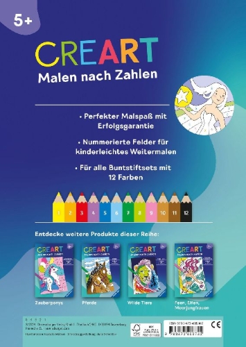 Buchcover und Innenansicht für das Buch: CreArt Malen nach Zahlen ab 5: Regenbogenland