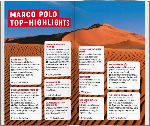 Buchcover und Innenansicht für das Buch: MARCO POLO Reiseführer Namibia