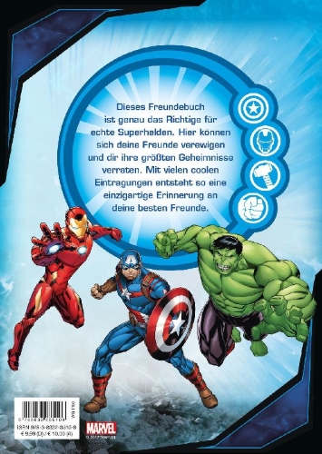 Buchcover und Innenansicht für das Buch: Marvel Avengers Freundebuch