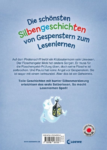 Buchcover und Innenansicht für das Buch: Leselöwen - Das Original - Die schönsten Silbengeschichten von Gespenstern zum Lesenlernen