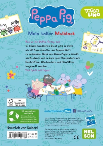 Buchcover und Innenansicht für das Buch: Peppa Wutz Ausmalbilder: Mein toller Malblock