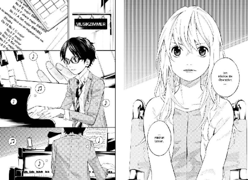 Buchcover und Innenansicht für das Buch: Shigatsu wa Kimi no Uso