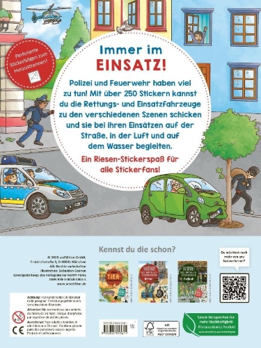 Buchcover und Innenansicht für das Buch: Mein Polizei- und Feuerwehr-Stickerheft