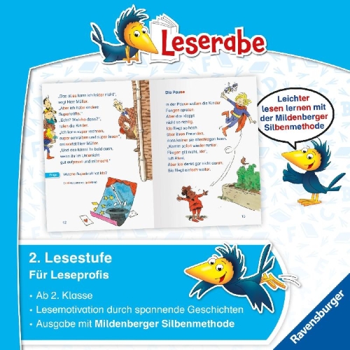 Buchcover und Innenansicht für das Buch: Leserabe mit Mildenberger Silbenmethode - Die Superhelden-Schule