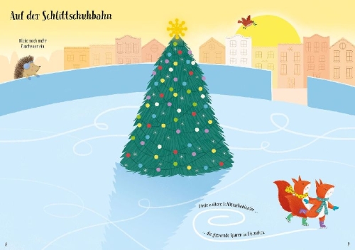 Buchcover und Innenansicht für das Buch: Meine glitzernde Stickerwelt: Winterzauber