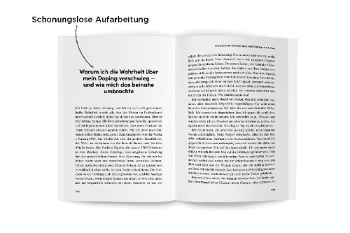 Buchcover und Innenansicht für das Buch: Himmel, Hölle - und zurück ins Leben - Spiegelbestseller, Jan Ullrich Biografie zur Prime Video Doku-Serie, Tour de France Sieger 1997, Doping, Absturz, Depressionen & Comeback eines Ausnahmesportlers