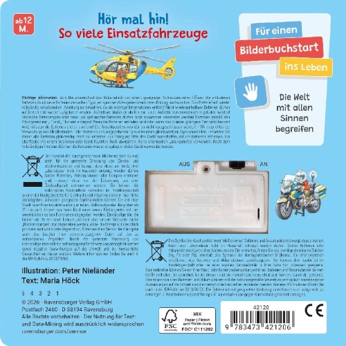 Buchcover und Innenansicht für das Buch: Hör mal hin - Tatütata! Wer kommt denn da? Einsatzfahrzeuge
