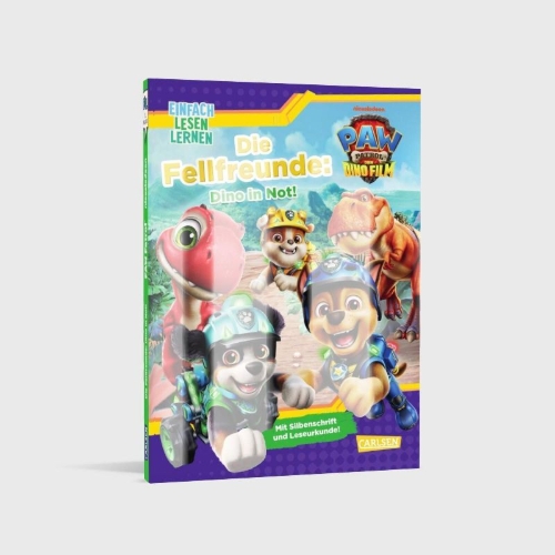 Buchcover und Innenansicht für das Buch: PAW Patrol Erstlesebuch: PAW Patrol - Der Dino Film - Die Fellfreunde: Dino in Not
