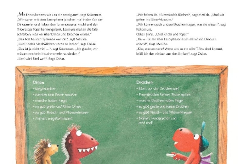 Buchcover und Innenansicht für das Buch: Alles klar! Der kleine Drache Kokosnuss erforscht die Dinosaurier