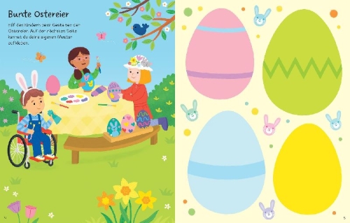 Buchcover und Innenansicht für das Buch: Mein erstes Stickerbuch: Wir feiern Ostern