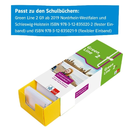 Buchcover und Innenansicht für das Buch: Green Line 2 G9 (Neue Ausgabe ab 2019) Klasse 6 Vokabel-Lernbox zum Schulbuch