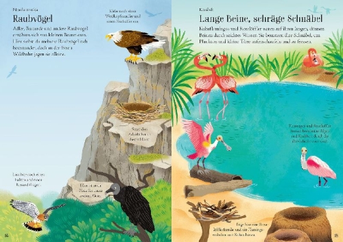 Buchcover und Innenansicht für das Buch: Mein Immer-wieder-Stickerbuch: Vögel