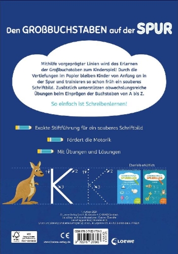 Buchcover und Innenansicht für das Buch: Schreiben lernen mit Spurrillen - Großbuchstaben