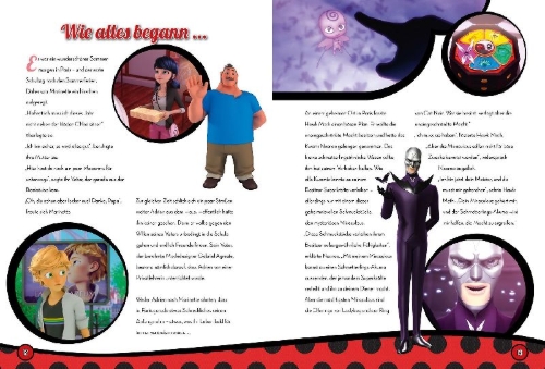 Buchcover und Innenansicht für das Buch: Miraculous: Das große Jubiläumsbuch - Geschichten, Rätsel, Spiele und mehr!