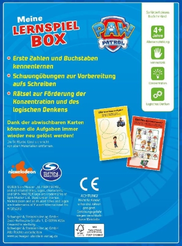 Buchcover und Innenansicht für das Buch: Meine Lernspielbox PAW Patrol