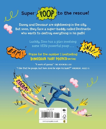Buchcover und Innenansicht für das Buch: The Dinosaur that Pooped a Superhero