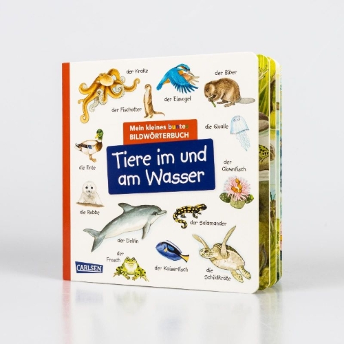 Buchcover und Innenansicht für das Buch: Mein kleines buntes Bildwörterbuch: Tiere im und am Wasser