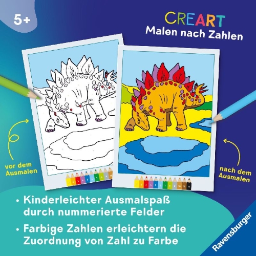 Buchcover und Innenansicht für das Buch: CreArt Malen nach Zahlen ab 5: Dinosaurier