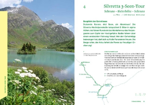 Buchcover und Innenansicht für das Buch: Österreich schönste E-Bike-Tagestouren