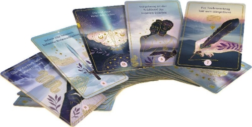 Buchcover und Innenansicht für das Buch: Die Magie der Akasha Chronik - Das Orakel - 40 Orakelkarten und 160-seitiges Booklet