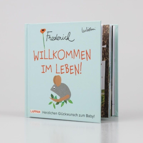 Buchcover und Innenansicht für das Buch: Willkommen im Leben! Herzlichen Glückwunsch zum Baby! (Frederick von Leo Lionni)