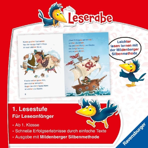 Buchcover und Innenansicht für das Buch: Leserabe mit Mildenberger Silbenmethode - Wilde Piratenabenteuer