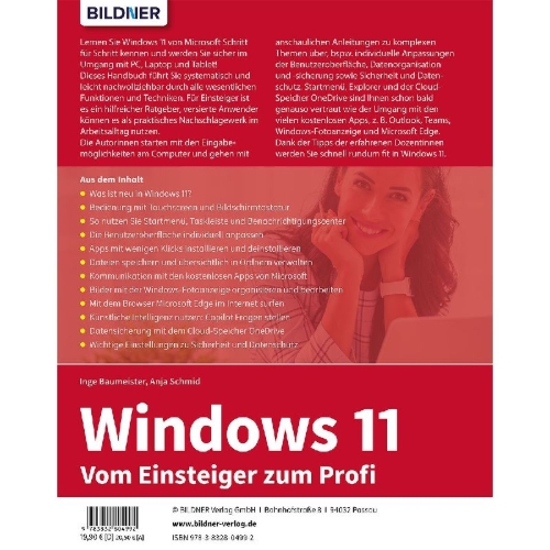 Buchcover und Innenansicht für das Buch: Windows 11 - Vom Einsteiger zum Profi