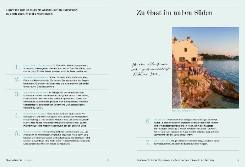 Buchcover und Innenansicht für das Buch: Genießen in Istrien