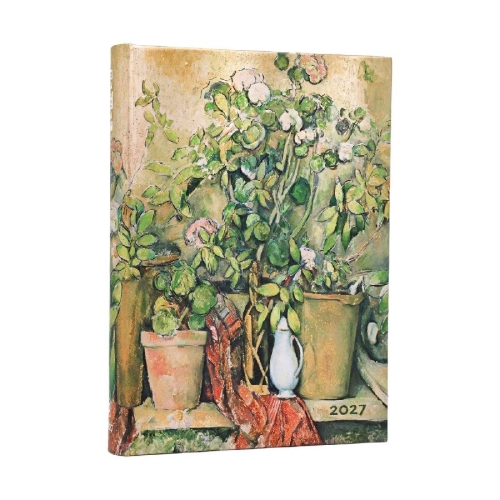 Buchcover und Innenansicht für das Buch: 12-Monatskalender 2027 Cezannes Terrakotta-Töpfe und Blumen Maxi Tagesüberblick