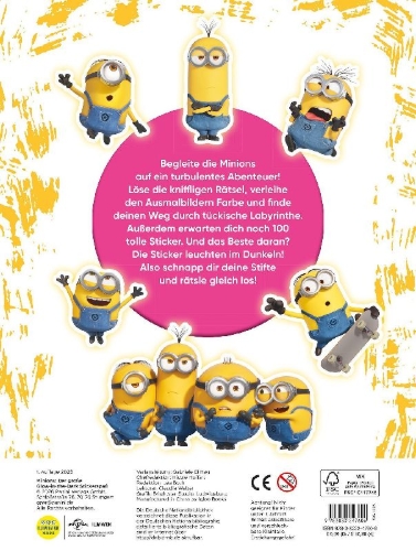 Buchcover und Innenansicht für das Buch: Minions: Der große Glow-in-the-Dark Stickerspaß